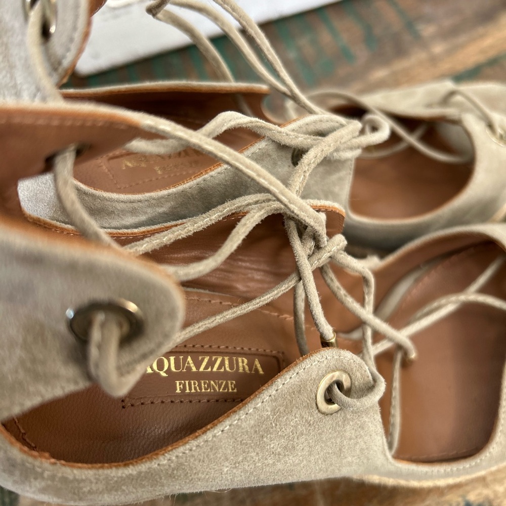 Aquazzura Taupe Lace-Up Espadrilles - Picture 3 of 8